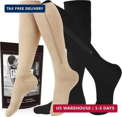 cerpite Zipper Compression Socks, 2 Pairs 15-20 mmHg Closed Toe Compression Stoc
