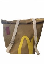 McDonald's Canvas Backpack Rucksack Brown Lunch Bag Fast Food 17"