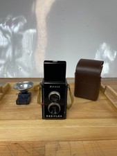 Vintage Ansco Rediflex Camera w/ Flash Unit  Leather Case   Untested Display