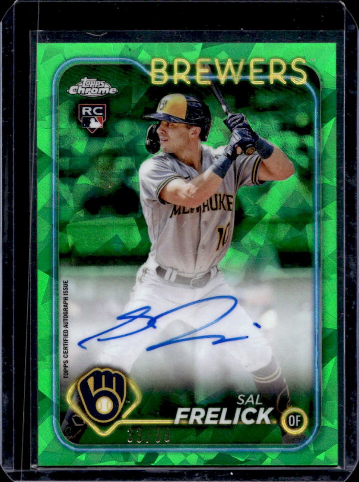 2024 Topps Chrome Sapphire Sal Frelick Auto RC Green Refractor #33/99 Brewers
