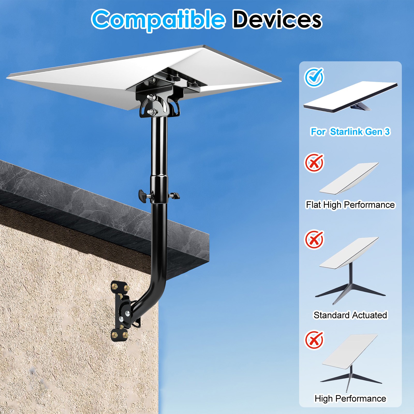 Mount Items Heavy Duty Starlink Gen 3 Wall Mount 180° Adjustable Roof Mount for ...