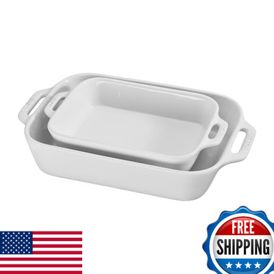 STAUB Ceramics Rectangular Baking Dish Set, 2 pc, White