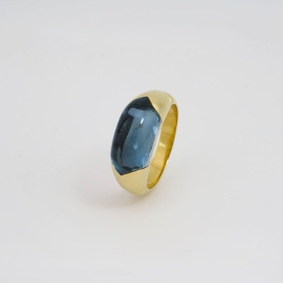Bulgari Tronchetto Ring mit Blautopas in 750/18K Gelbgold Gr. 52 mit Box