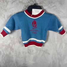 Vintage 1992 Albertville Winter Olympics Blue Knit Sweater Kids 90s Sportswear