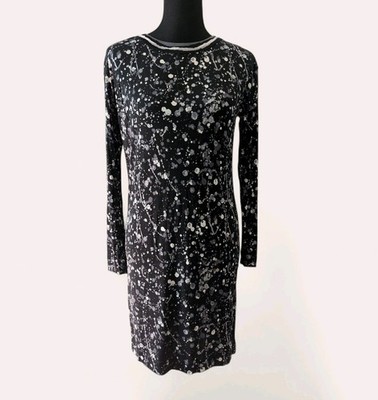 Tory Burch Dress Size XS Meredith Paint Splatter Print Silk Stretch Black&White