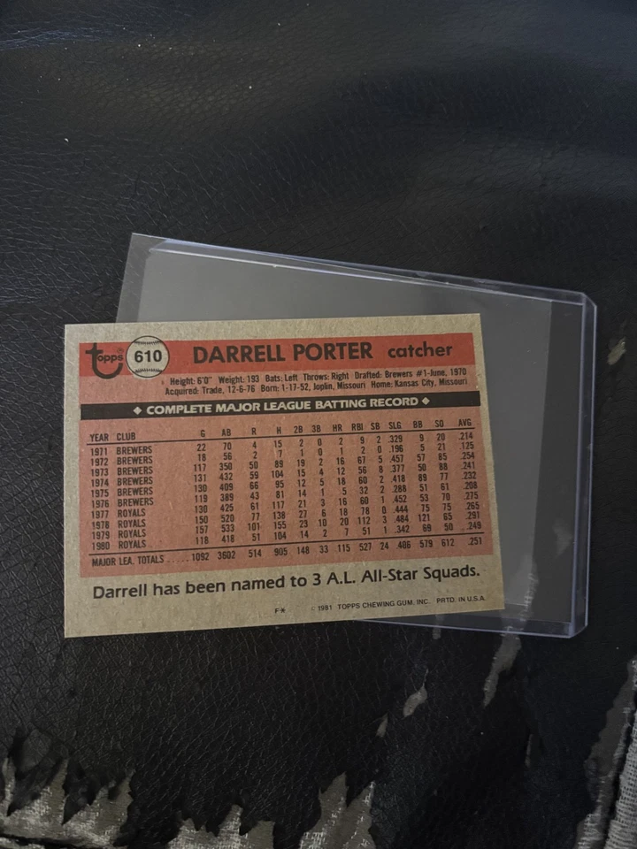 1981 Topps 610 Darrell Porter - Image 2 of 2