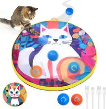 Interactive Cat Toys with 2 Fast Rolling Ball in Mat, Chirping  Motion Activate