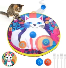 Interactive Cat Toys with 2 Fast Rolling Ball in Mat, Chirping & Motion Activate