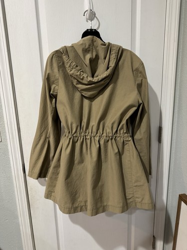harvé benard by benard holtzman Khaki Hooded Drawstring Zip Jacket Women's M - Picture 3 of 5