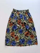 Vintage Joanna Gingham Maxi Skirt Floral Lace Trim Prairie Size L Blue Green