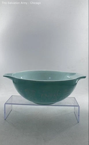 Pyrex Green Brown Round Double Handle Decorative Mixing Bowl Lot Of 2