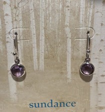 Sundance Catalog Sterling Silver Amethyst Small Circle Stone Dangle Earrings
