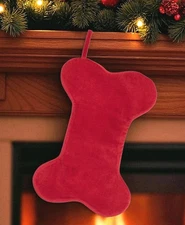 Pottery Barn Classic Velvet Red Dog Bone Stocking NWT No Monogram Christmas