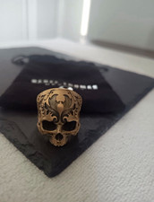 Geoff Thomas Gothic Skull Band Ring Brass Metal Size Z