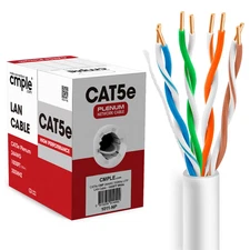 Plenum Cat5e Ethernet Cable Bulk CMP 24AWG Cat 5e Cord Network Wire 1000FT White