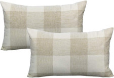 12X20 Inch Farmhouse Throw Pillow 20" X 12" Pack of 2 Plaids-Beige  White