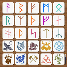 25Pcs 25 Styles Viking Runes Stencil 5.9X5.9 Inch Reusable Border Anc