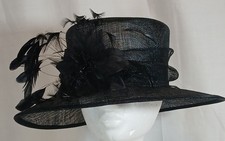 M&S Hut schwarz breite Krempe Schleife Perlen Federn besondere Anlässe Hochzeit Rennen 
