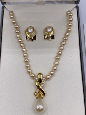 Nolan Miller Gold Plated Necklace and Faux Pearl Pendant & Earrings MATCHING SET