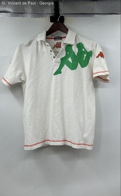 Kappa Short Sleeve Polo Shirt Men's Medium Logo White Green