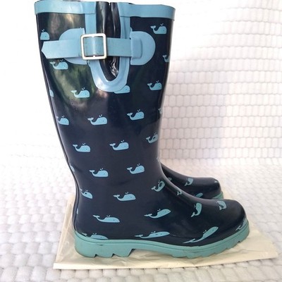 Rain Boots Galoshes Navy Blue Whimsical Whales Blue Whale Print Merona 7 7.5
