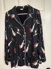 Soma Pajama Top Womens Xl Button Up Black Graphic Holiday Sleepwear PJs Fall