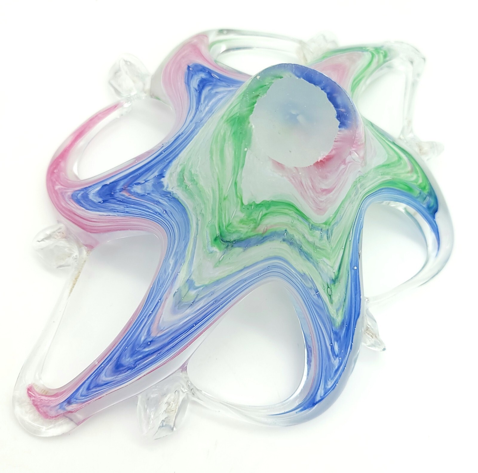 Vintage Art Blown Glass Starfish Bowl Dish Pink Blue Green Rainbow