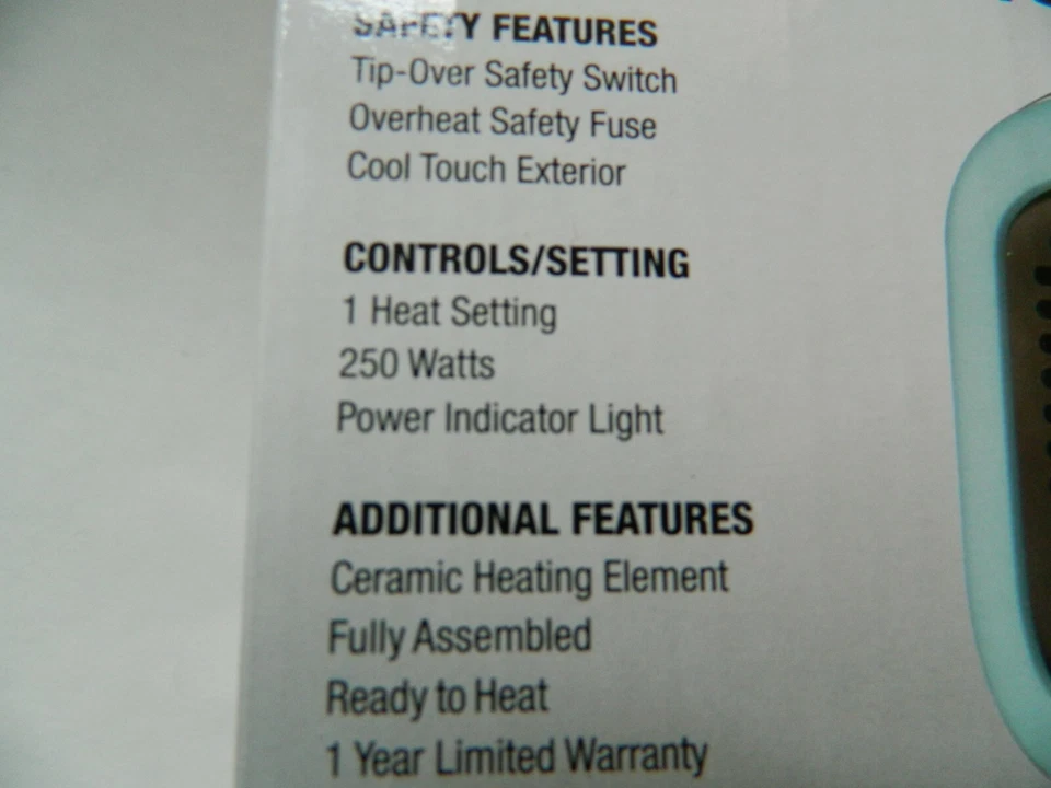 Soleil 个人陶瓷迷你加热器 250W 室内灯 蓝色 MH-08M — 第 2/2 张图片