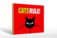 Holzschild Spruch 30X20 Cm Cats Rule Katze Holz Deko Schild Wooden Sign