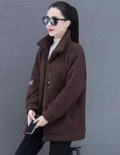 Cappotto Donna Giacca Lunga Marrone Elegante Pile Morbido Bottone Lungo 50160