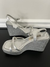 Vintage Steve Madden Silver Glitter Wedge Sandal