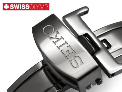 For SEIKO Watch Deployment Butterfly BLACK Clasp Buckle Leather Strap Band  Pins