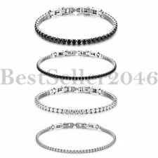 Women Girls Stainless Steel Cubic Zirconia Eternity Bridal Tennis Bracelet Adj