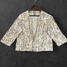Chico's Women Open Front Light Jacket Size L 2 Brown Animal Print Linen Rayon