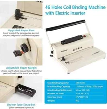 TIANSE Coil Binding Machine, Electric Coil Inserter, Manual Round Hole Punch, 15