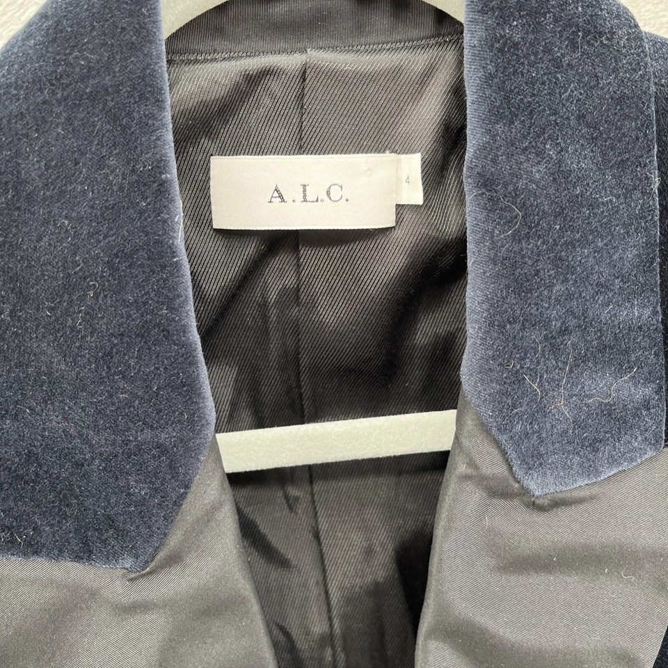 ALC Womens Velvet Navy Blue Stanton Blazer Double Breasted Two Button Size 4 - Image 3 of 4