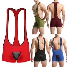 Men's Sissy Pouch Jockstrap Bodysuit One-piece Leotard Boxers Jumpsuit Underwear