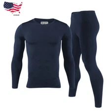 Mens Winter Ultra-Soft Fleece Lined Thermal Top & Bottom Long John Underwear Set