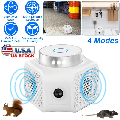 360° Ultrasonic Mouse Repellent Squirrel Repeller Rat Rodent LED Strobe Light