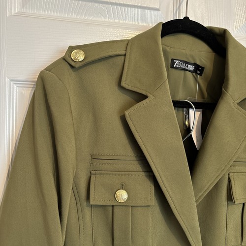 New York Co 7th Ave Olive Green Suit Military Style Gold Buttons Size 18 $129 - Picture 4 of 15