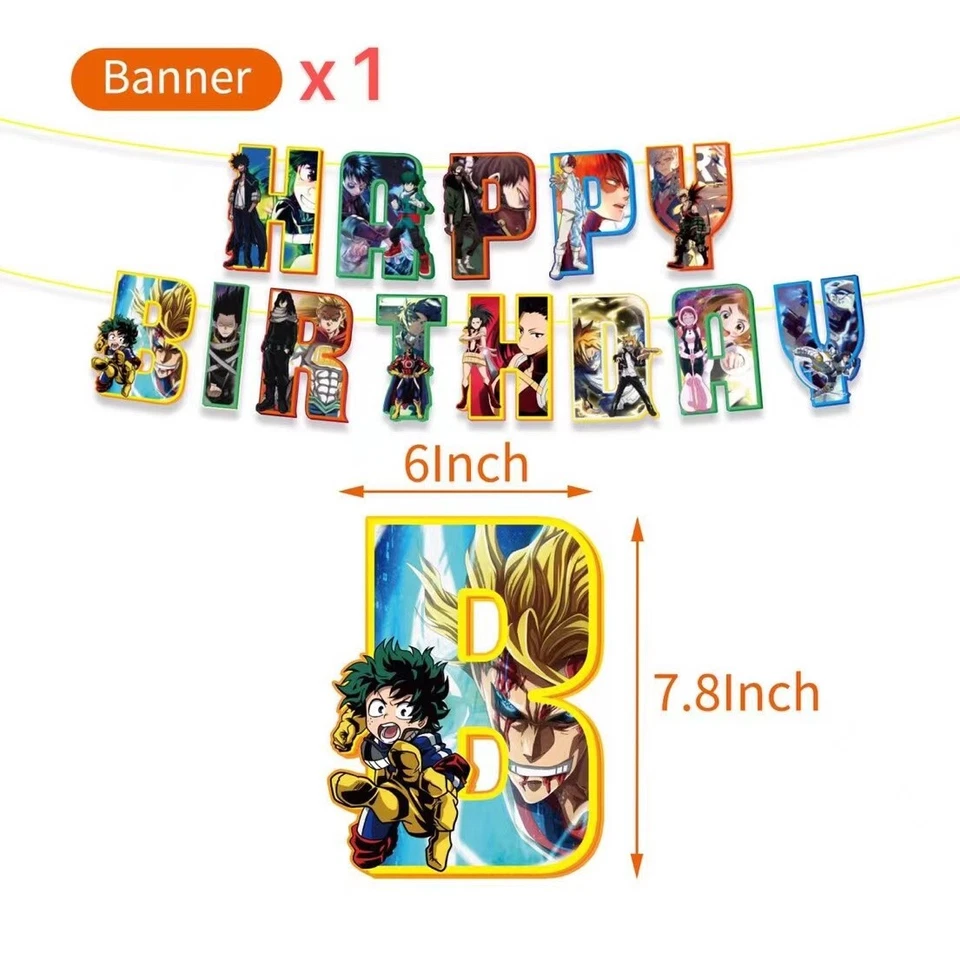 Anime My Hero Academia Fiesta de Cumpleaños Decoración, Globo Banner Pastel Toppers Set Foto 2 de 4