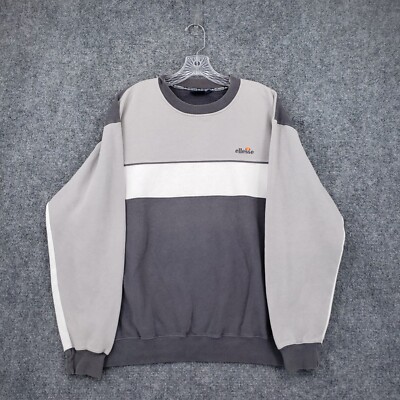 Ellesse Sweatshirt Men L Large Gray Waffle Fleece Crew Neck