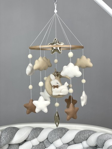 Deer nursery mobile Baby crib mobile Neutral baby mobile Felt hanging baby decor - Picture 2 of 10