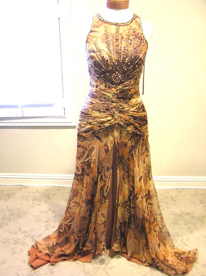 NWT SUE WONG SILK prom pageant formal occasion evening cocktail paisley Dress  8