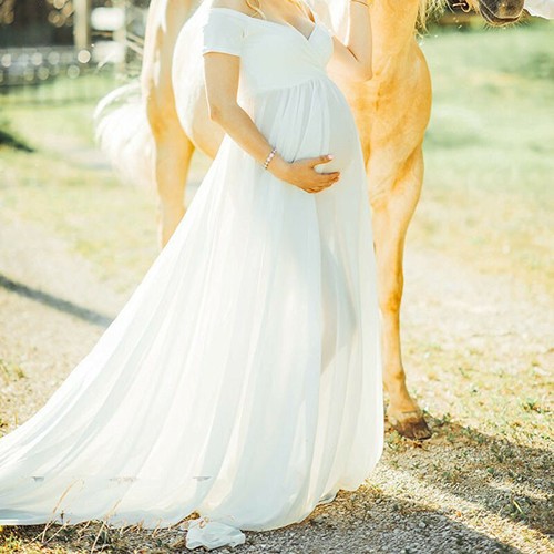 Elegant Maternity Dresses for Photo Shoot Sexy V Neck Off Shoulder Maxi Gowns - Picture 8 of 17