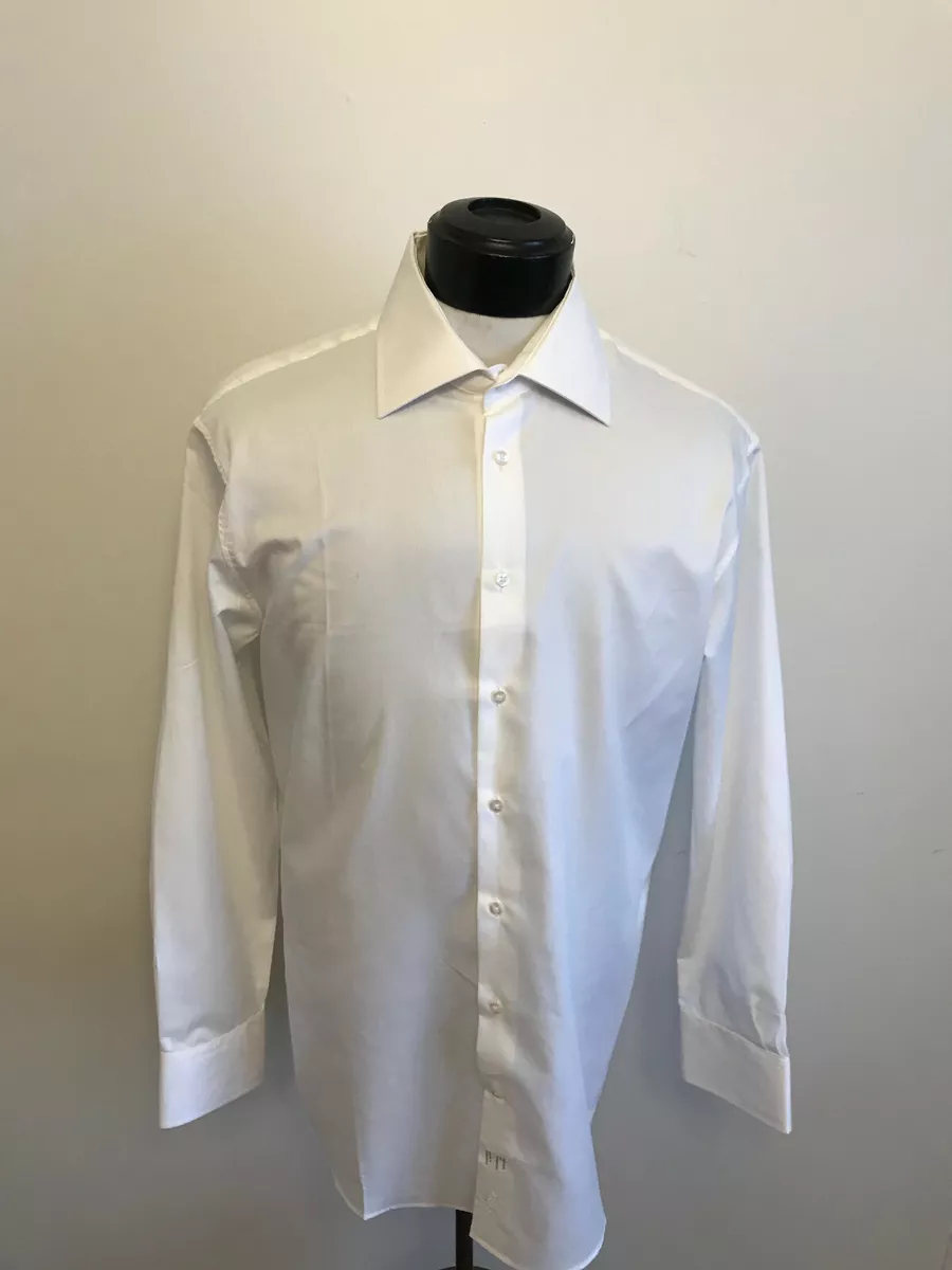 Jacques Britt Men s Dress Shirt Crisp White Sz 16.5 Lg 42 Cotton Non Iron EUC