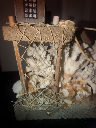 Homemade Seafood House With Large White Coral & Seashells Rustic OOAK - Picture 13 of 16