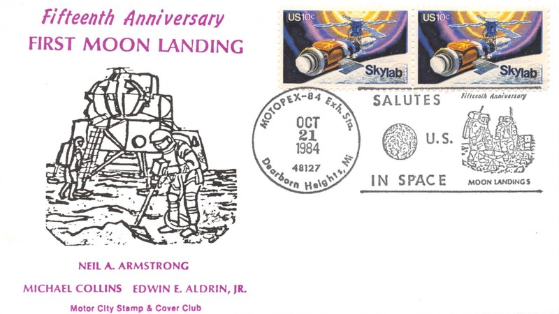 APOLLO 15TH ANNIV. MOTOR CITY STAMP/COVER CLUB CACHET 10c SKYLAB SC#1529