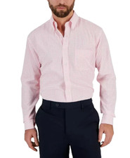 Club Room Mens Plaid Long Sleeve Dress Shirt in Rose Shadow Pin Sz 18 1/2, 36-27