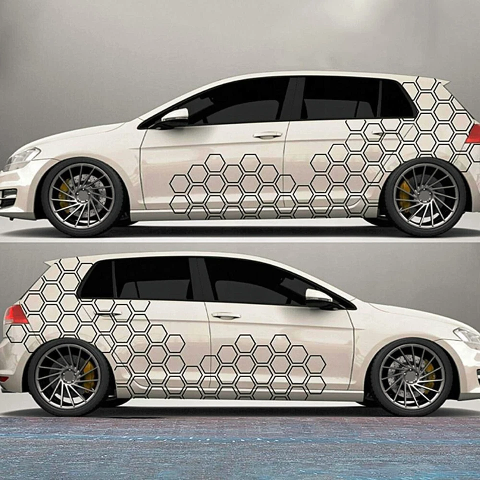 Pegatina de vinilo con patrón hexagonal de panal para carrocería lateral de auto para camioneta SUV Foto 4 de 4